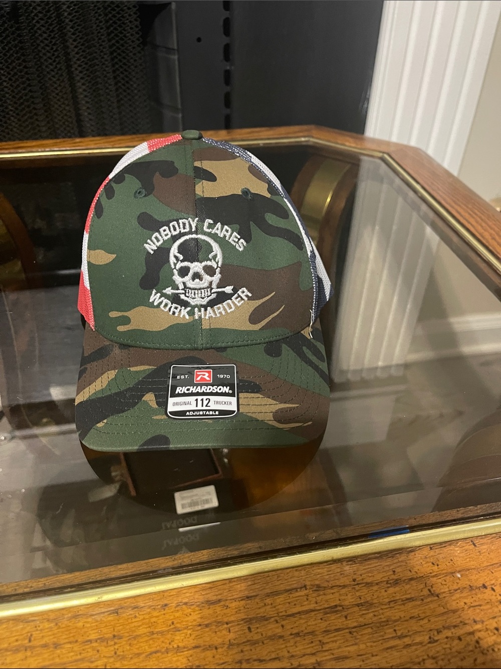 Richardson Camouflage Trucker Hat - Nobody Cares Work Harder